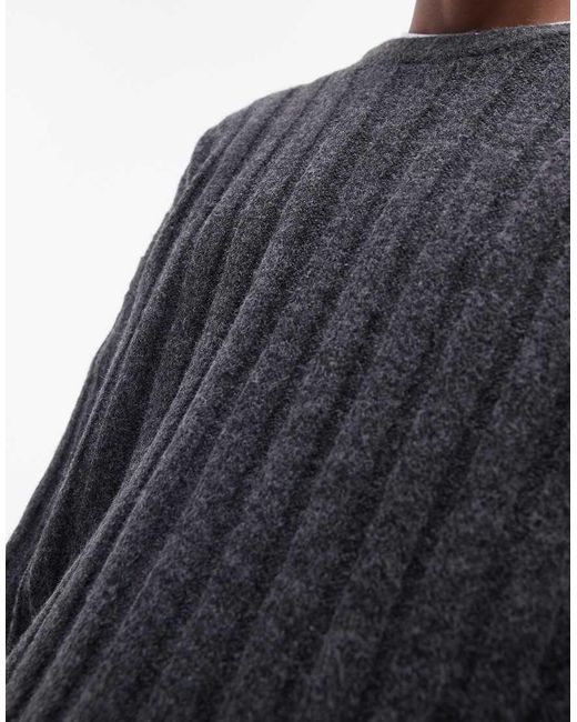 Topman Gray Relaxed Fit Rib Jumper for men