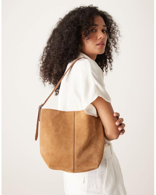 Mango Brown Suede Shoulder Bag With Adjustable Strap
