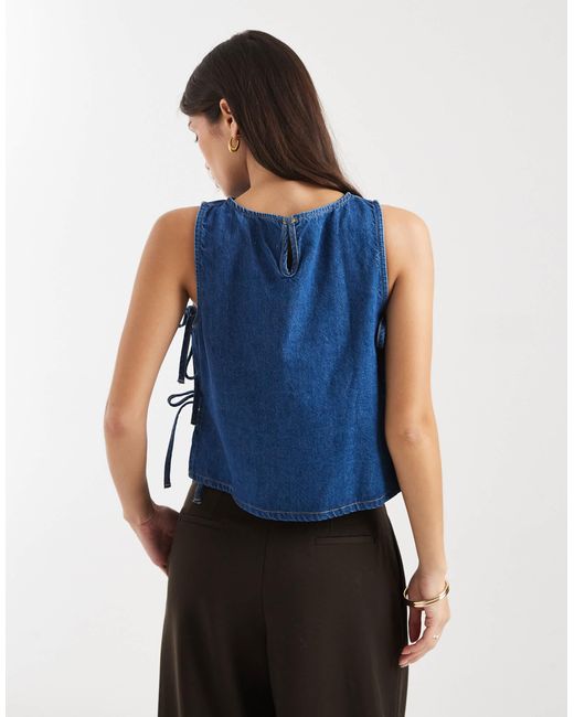 ASOS Blue Denim Tabard Tank Top With Tie Up Sides
