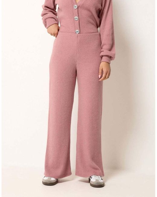 PixieGirl Pink Petite Textured Wide Leg Trousers
