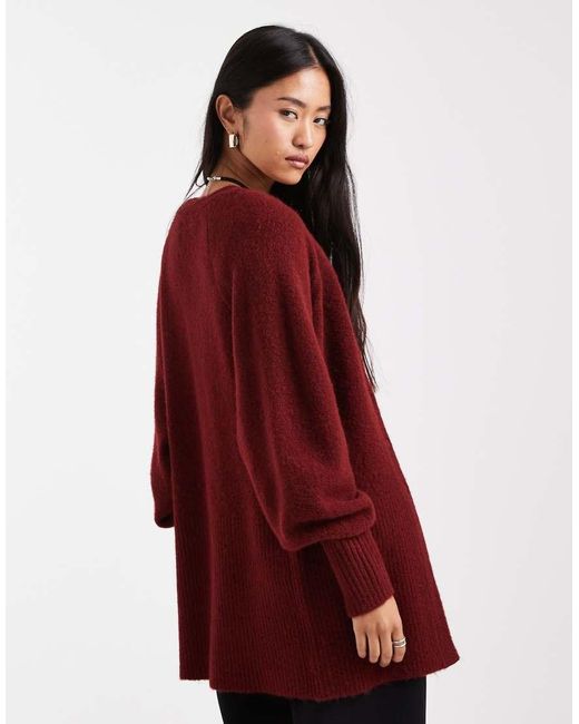 ASOS Red V Neck Longline Cardigan With Waist Detail