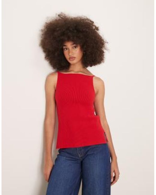 Abercrombie & Fitch Red High Neck Knitted Tank Top With Side Slits