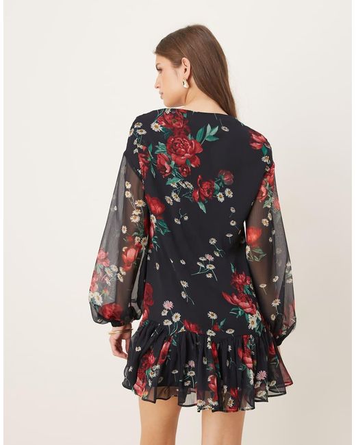 ASOS Natural Slash Neck Chiffon Godet Mini Dress