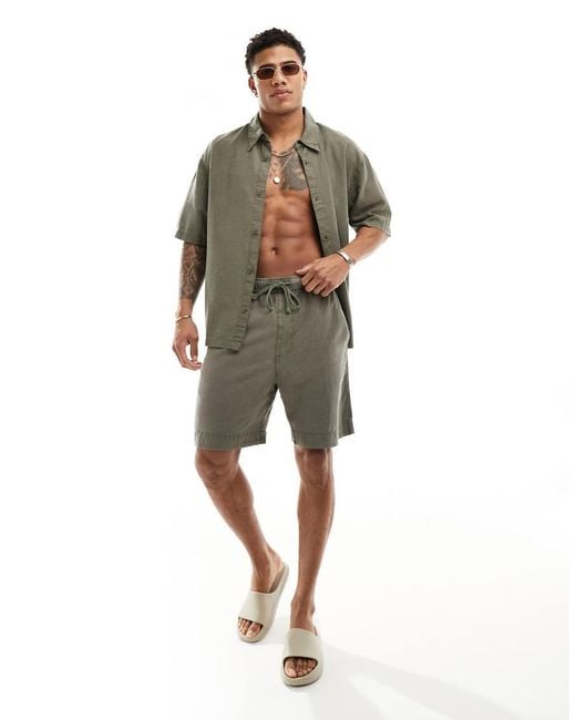 Bershka Natural Linen Look Short Co-ord for men