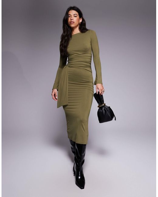 chinese dress ladies Rent ASOS DESIGN Collared Wrap Midi Dress With Tie Belt In Terracotta
