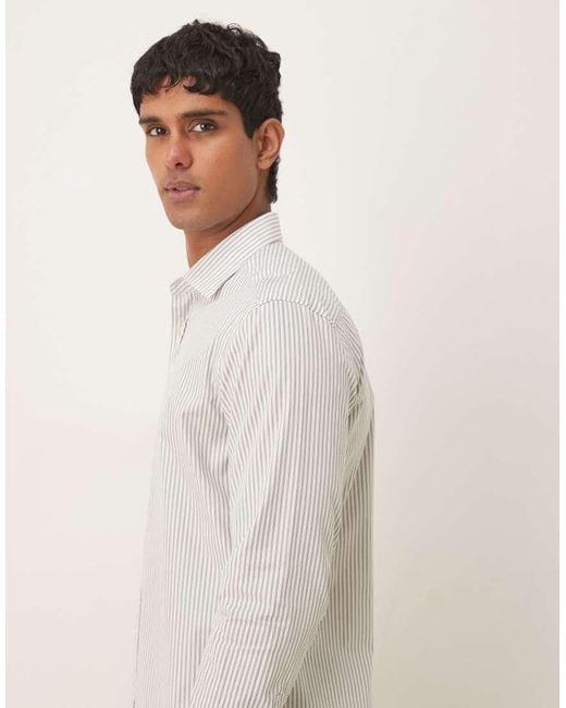 Camisa A Rayas De 100% Algodón De -Verde Mango de hombre de color White