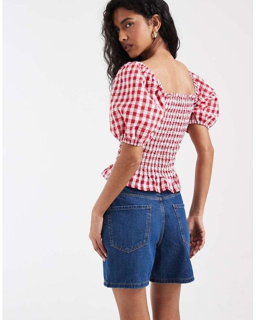 Vero Moda Red Kirsa High Waist Loose Fit Denim Shorts
