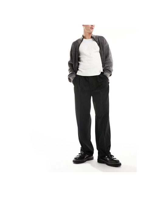 Bershka Black Tailored Pinstripe Trouser for men