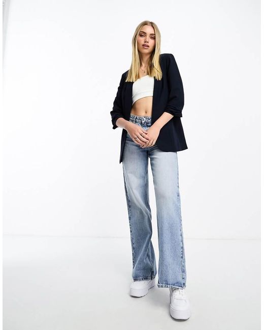 Pieces Blue Ruched Sleeve Blazer