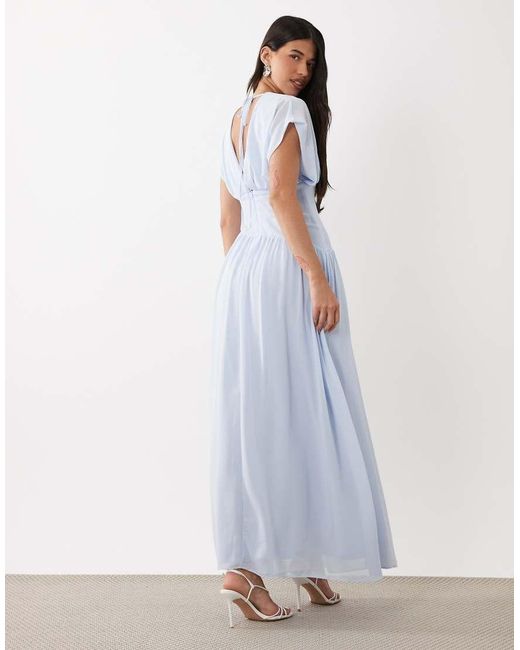 TFNC London White Chiffon V Neck And Back Asymmetric Drop Waist Maxi Dress