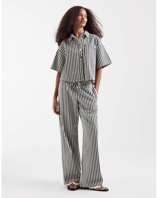River Island White Striped Boxy Denim Shirt