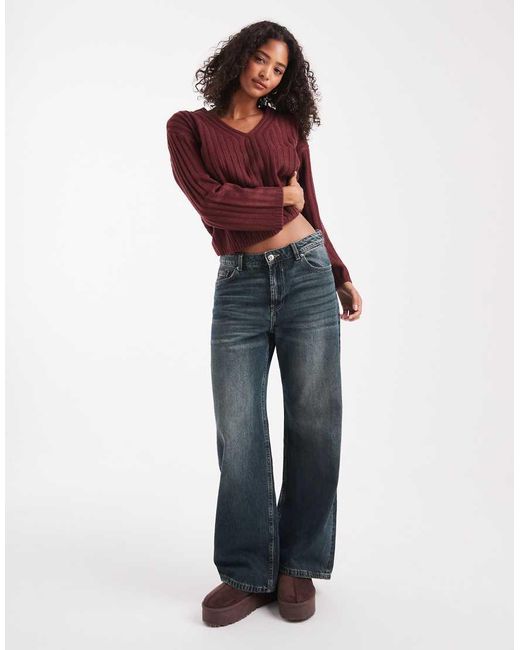 Brave Soul Red Deep V-neck Ribbed Jumper