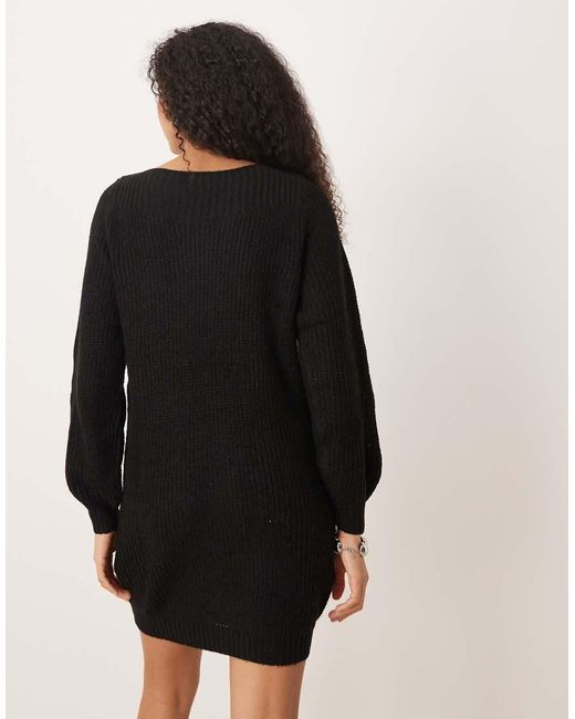 Jdy Black Wide Neck Knitted Mini Jumper Dress