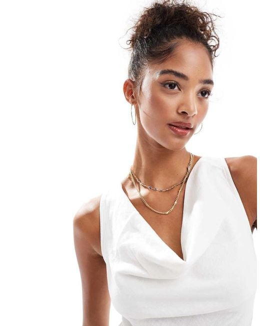 Cotton On White Haven Cowl Neck Linen Blend Mini Dress
