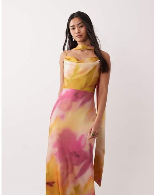 Pretty Lavish Pink Keisha Scarf Cowl Neck Satin Cami Maxi Dress