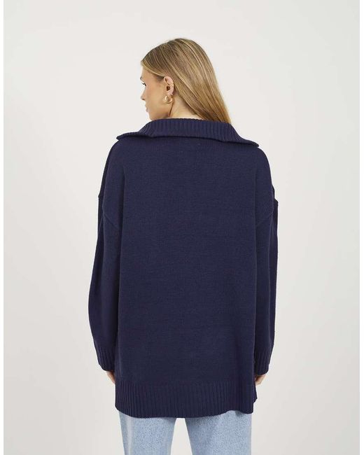 Brave Soul Blue Oversized 1/2 Zip Knitted Jumper
