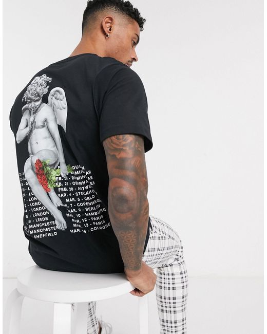 Pull&Bear – Young Thug – es T-Shirt mit schwarzem Engel-Print in Black für Herren