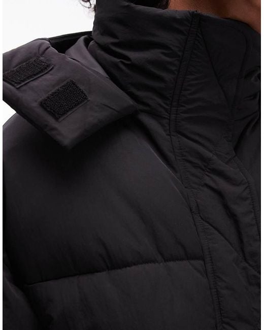 TOPSHOP Black Puffer Jacket With Hood