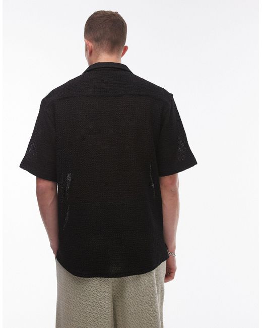 Topman Black Short Sleeve Relaxed Open Weave Crochet Shirt for men