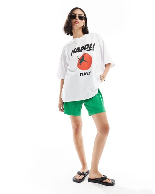 T-shirt oversize à imprimé graphique napoli et tomate ASOS en coloris White