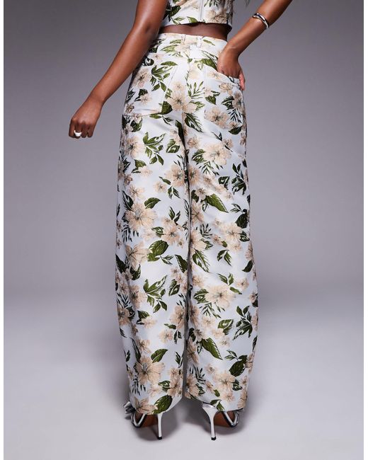 ASOS Multicolor – jacquard-hose mit blumenmuster und weitem, abgerundetem bein, kombiteil