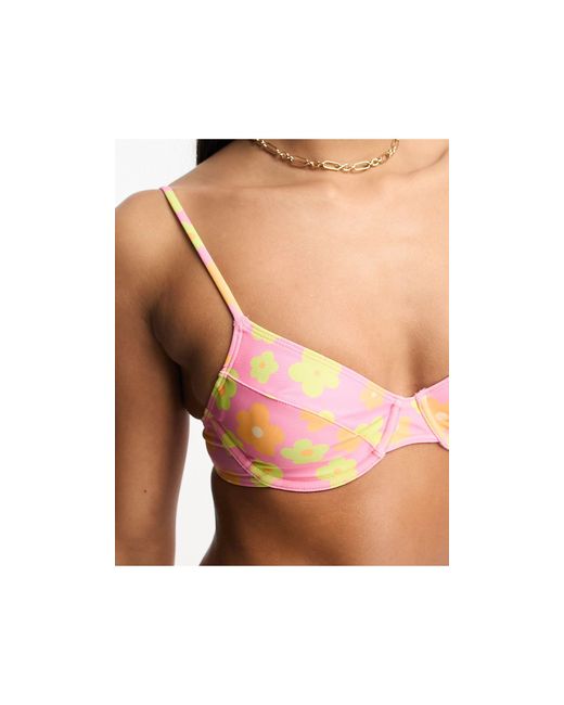 Monki Pink Pop Flower Wire Bikini Bra