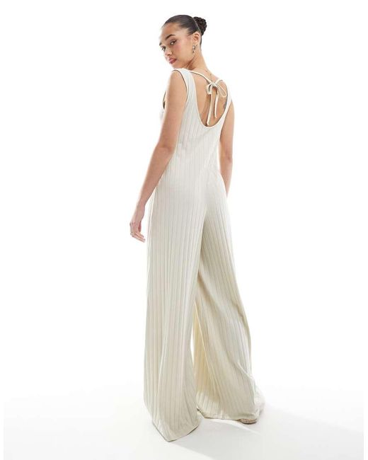 ASOS White Sleeveless Wide Rib Jumpsuit