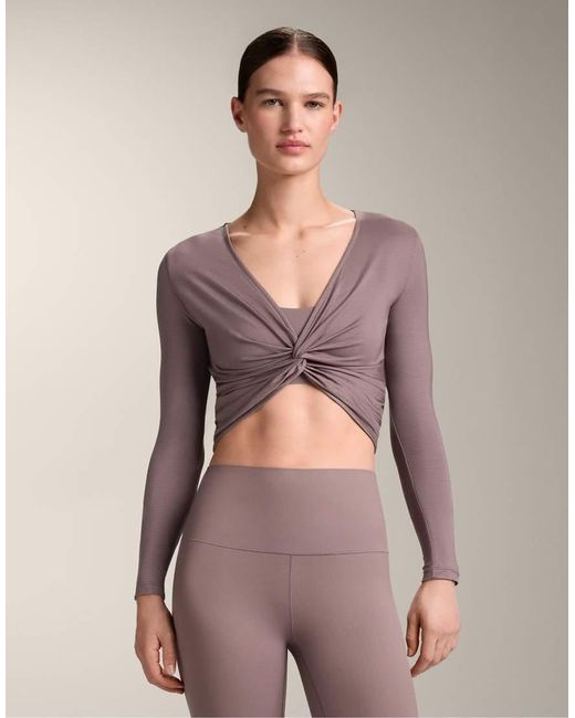 Oysho Natural Long-Sleeved Knotted Lyocell Blend T-Shirt