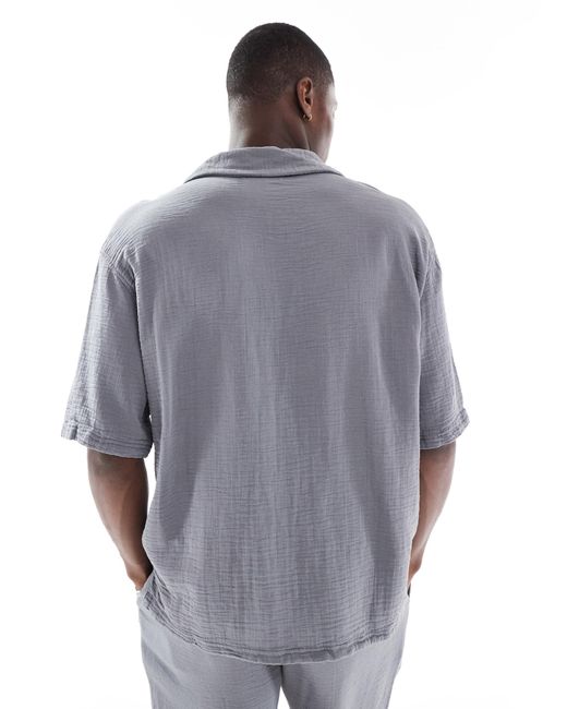 Chemise d'ensemble texturée avec col à revers Bershka pour homme en coloris Blue