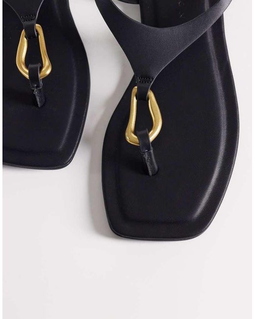 ASOS Black Flint Toe Thong Sandal With Abstract Hardware
