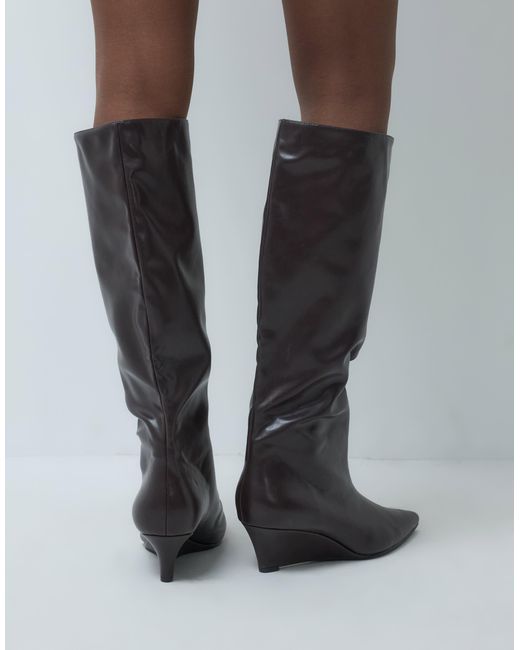 SEQWL Blue Refined Wedge Knee Boots
