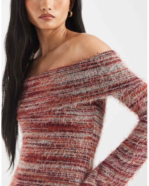Kiwi & Co Purple Bibi Textured Knit Bardot Maxi Dress