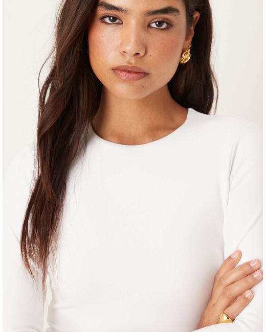 Abercrombie & Fitch White – langärmliges, knapp geschnittenes t-shirt