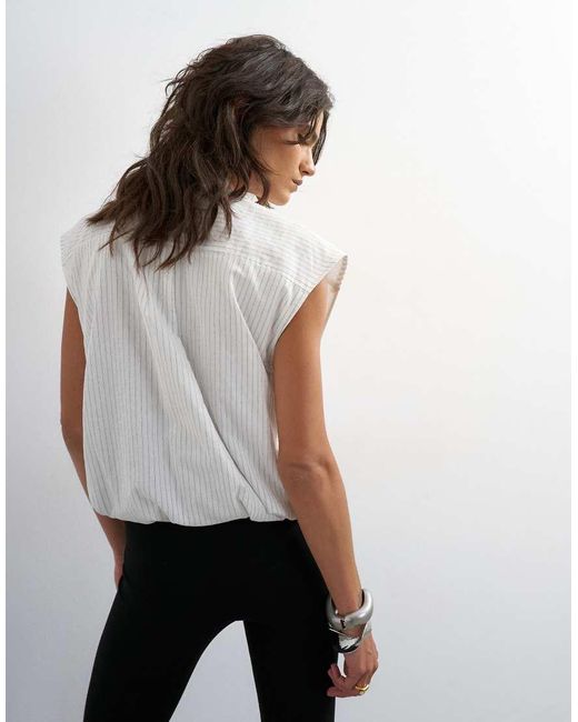 TOPSHOP White Soft Zip Through Structured Shoulder Top