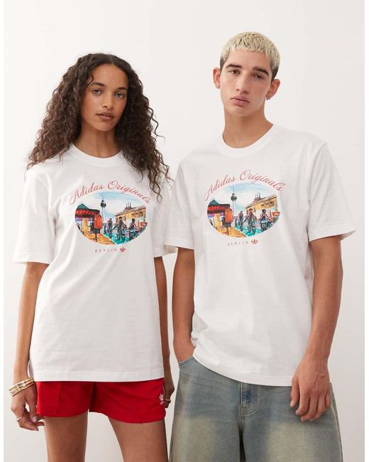 Adidas Originals White Berlin Graphic T-shirt for men
