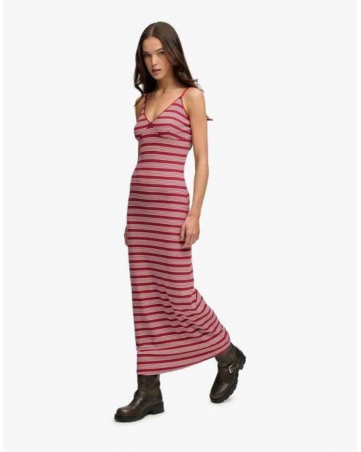 Superdry Red Stripe Ribbed Jersey Maxi Dress