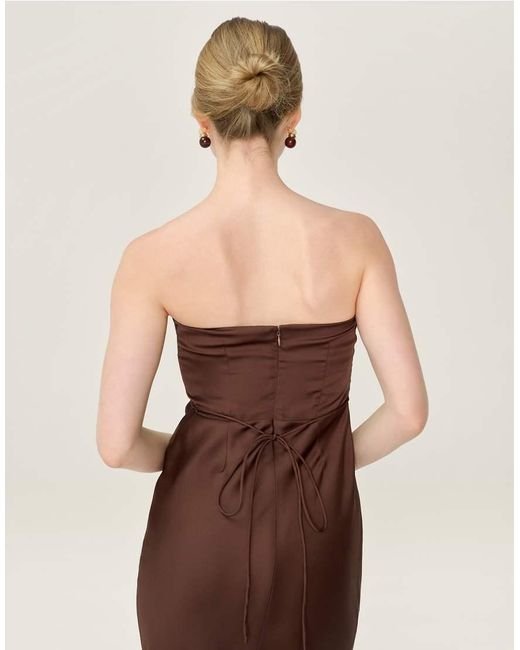 OMNES Brown Dresses Amdra Strapless Satin Maxi Dress
