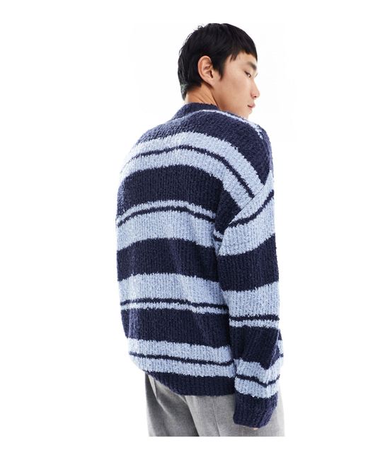 Collusion Blue Boucle Knit Stripe Oversized Jumper for men