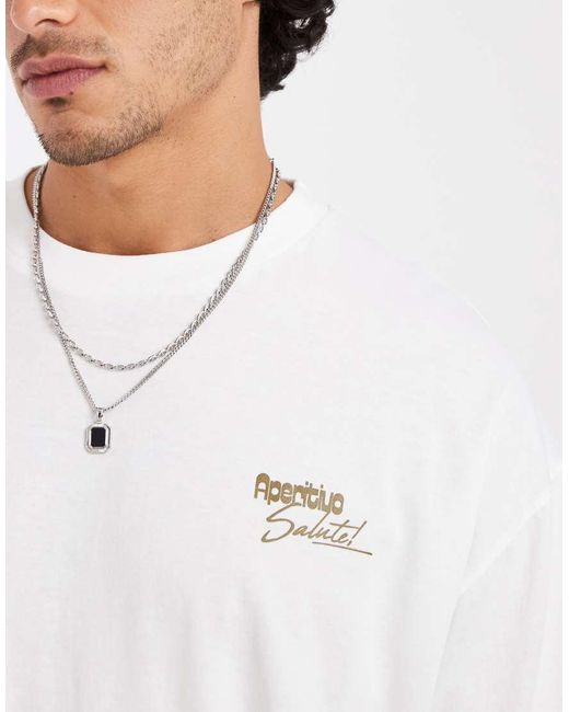 ASOS White Boxy Oversized T-shirt With Cocktail Back Graphic And Embroidery Detail for men
