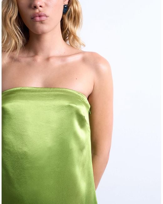 TOPSHOP Green – trägerloses minikleid aus satin