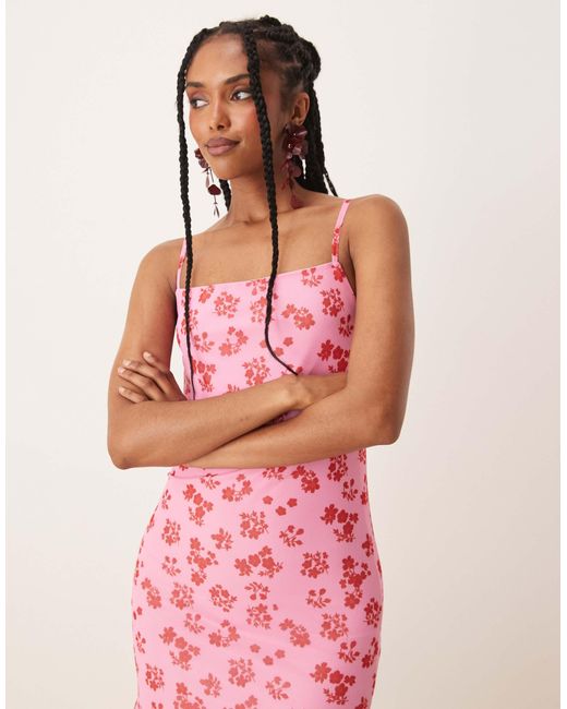 Vila Pink – camisole-maxikleid aus netzstoff