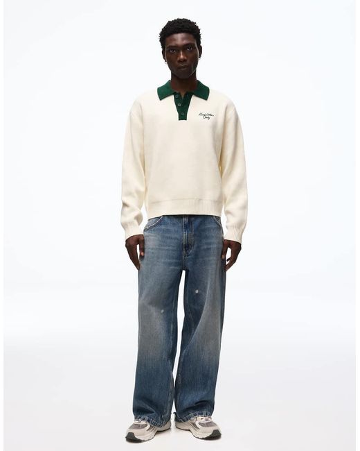 Bershka White Polo Jumper for men