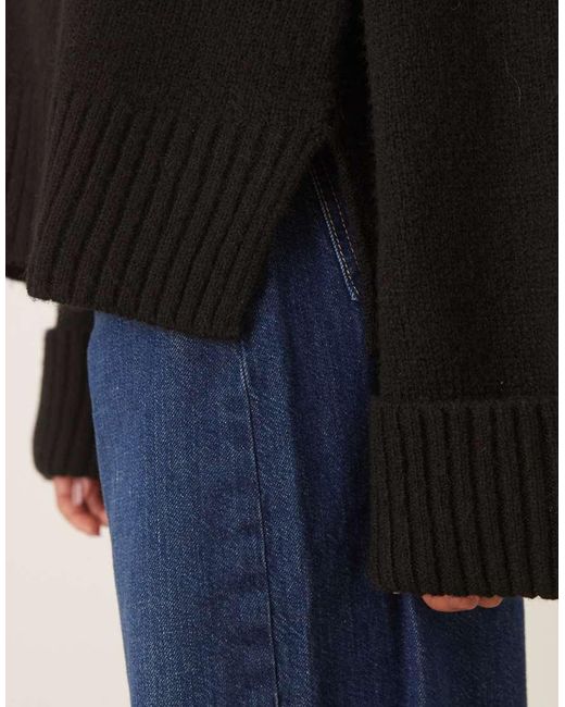 Gina Tricot Black Relaxed Crew Neck Folded Sleeve Knitted Sweater