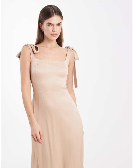 Maids To Measure Natural Bridesmaids Tie Shoulder Maxi Dress