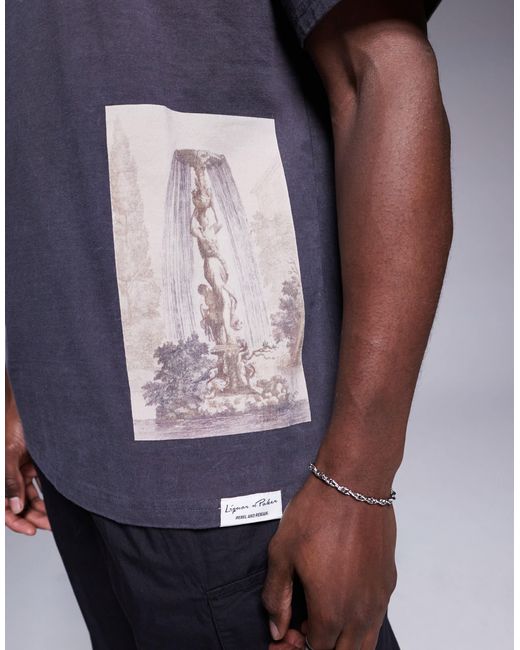 Liquor N Poker Blue Oversized T-shirt With Cross Placement Print for men