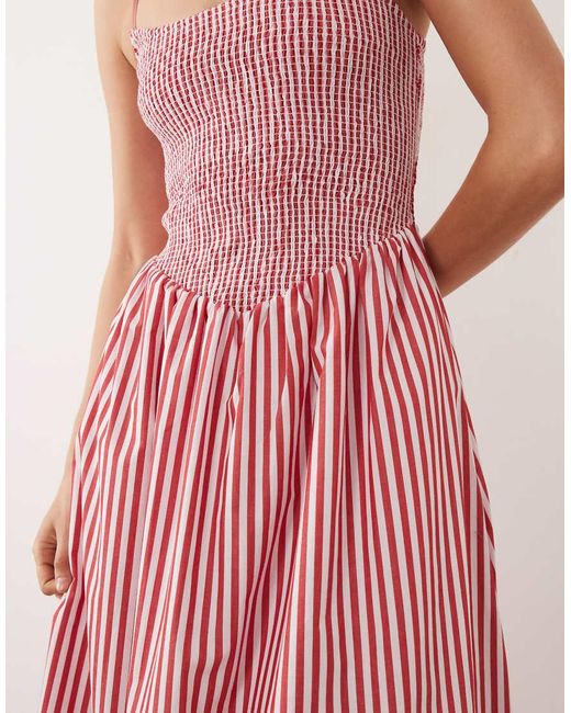 Abercrombie & Fitch Pink Puff Sleeve Smock Midi Dress
