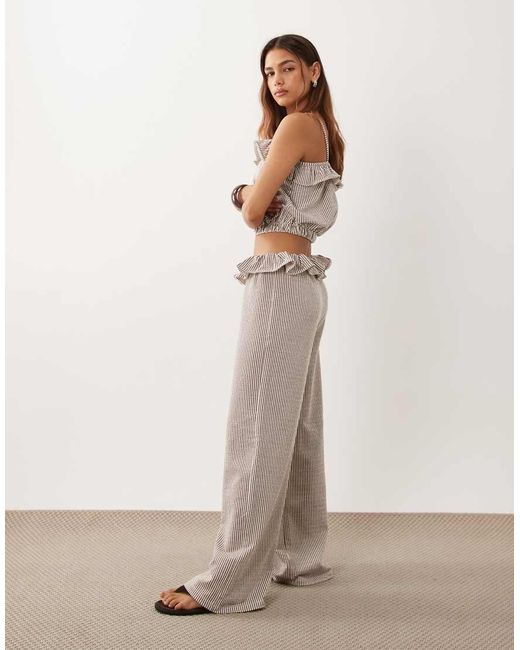 ASOS Natural Frill Detail Wide Leg Co-ord Trousers