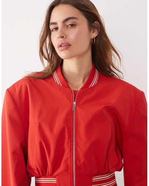 ASOS Red Cropped Shoulder Pad Bomber Jacket