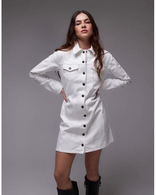 TOPSHOP Gray Denim Loose Fit Long Sleeve Shirt Dress