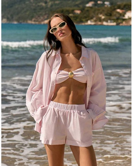 4th & Reckless Gray Cotton Pocket Front Balloon Sleeve Beach Shirt Co-Ord